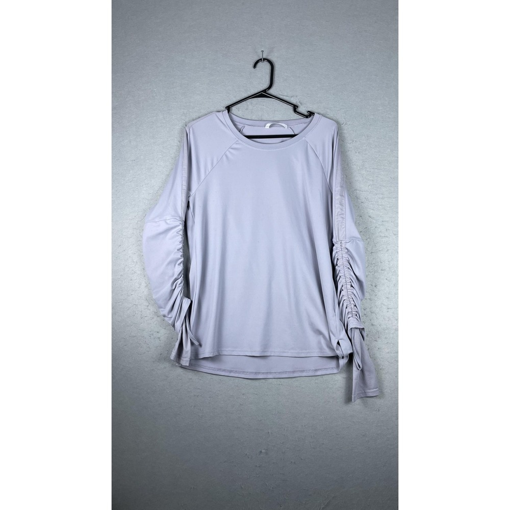 Fabletics Shirt Womens Medium Lavender Ruched Sleeve Long Sleeve Athleisure‎